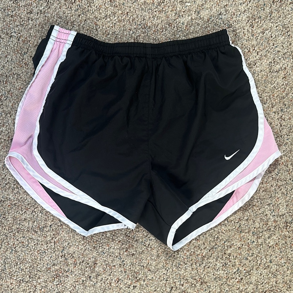 nike baby pink and black shorts